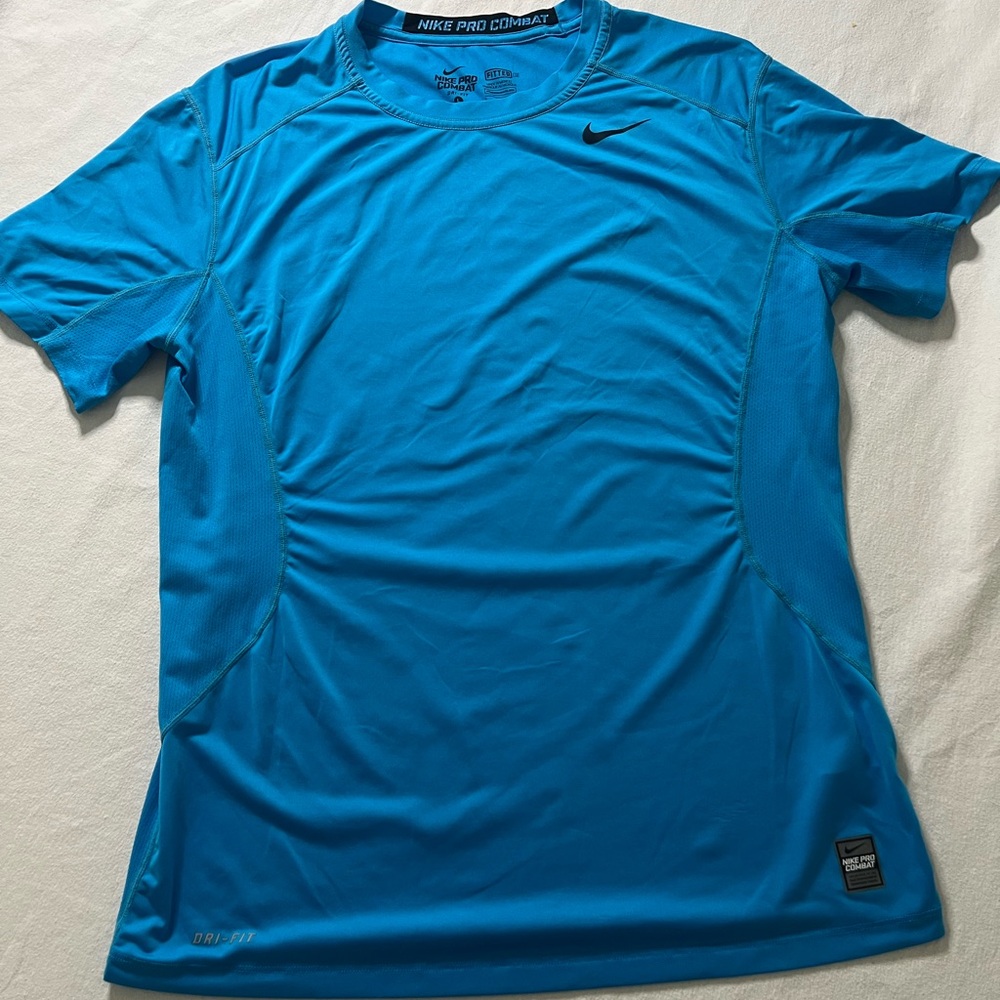 Nike Pro Combat Turquoise Men's Fitted Shirt Large
